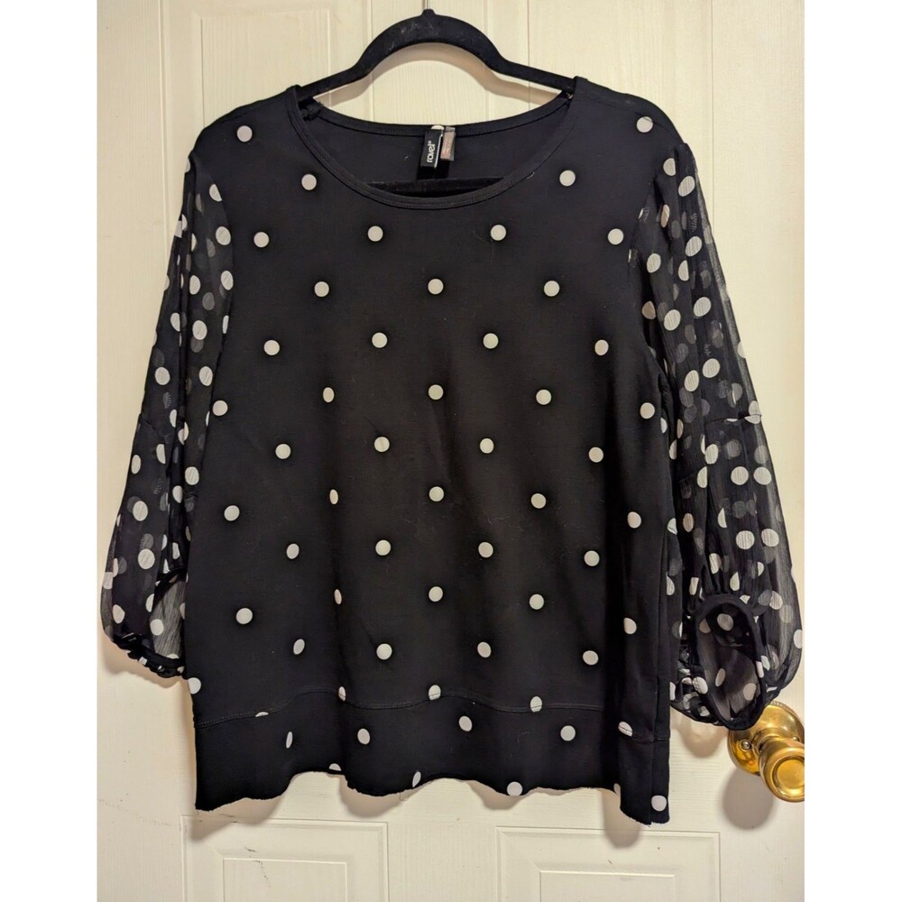 Ravel Women's S Black White Polka Dot Chiffon 3/4 Sheer Sleeve Blouse Whimsigoth
